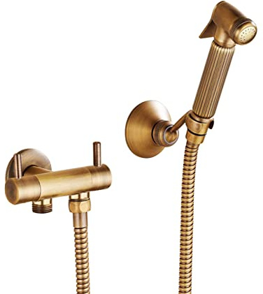 SHUGUANG Antike Bidet Handbrause Messing Toilette Bad Bidet Einzelgriff Bidet Toilettensprüher Wandhalterung Bidet Armaturen WC, Duschkopf Bidet mit 150cm Schlauch