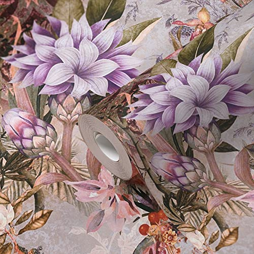 A.S. Création Blumentapete Lila Beige Floral Vintage Vliestapete 381773 für Schlafzimmer 10,05x0,53m Made in Germany