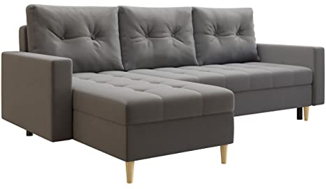Mirjan24 Ecksofa Loftur mit Bettkasten und Schlaffunktion, Polsterecke mit Bettfunktion, Ottomane Universal, L-Form Couch/Sofa für Wohnzimmer, Eckcouch (Manila 16)