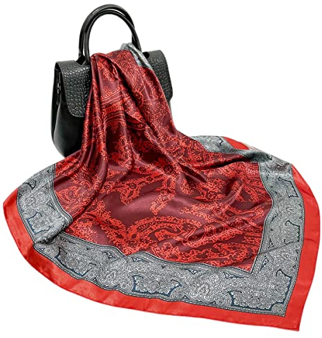 FAIRYGATE Schal Rot Damen Seidenschal Damen Halstücher Schal Faux Seidentuch Blume Bandana Halstuch Kopftuch Elegant Business Scarf 61013