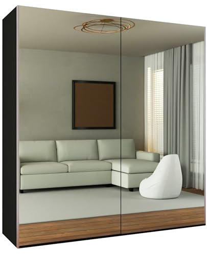 SLIDING WARDROBE 4U Perth Free Standing Full Double Mirror Sliding Door Wardrobe (Black, 150cm)