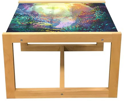 ABAKUHAUS Meerestiere Couchtisch, Coral Reef Aquarium Kunst, Acrylglas-Mitteltisch mit Holzrahmen für Büros Wohnheime, Klein Größe, Türkis Gelb Pink