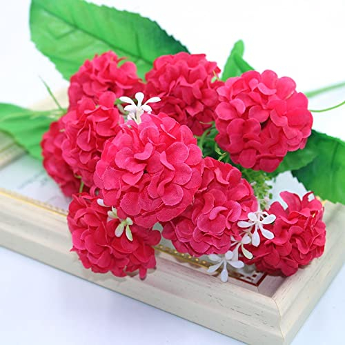 HXSCOO Hot 9 große Blütenkopf künstliche Hortensie Chrysantheme Ball gefälschte Seidenblume DIY Hausgarten Hochzeit Shop Dekoration (Color : Rose Red)