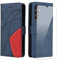 jrester Coque pour Samsung Galaxy A14 4G / 5G, Couleur Combinaison (Bleu et Rouge) Modèle PU Cuir à Rabat Flip Housse Étui avec Un Verre Trempé Film Protection Écran pour Samsung Galaxy A14 4G / 5G