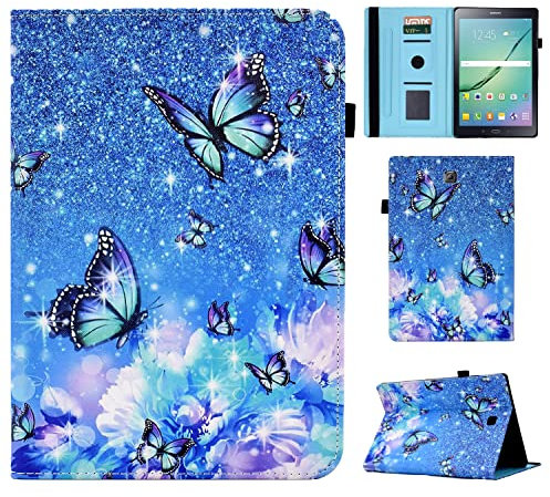 Vaitasy Funda para Samsung Galaxy Tab S2 9.7 Pulgadas 2015 (SM-T810/ SM-T815), Soporte Múltiple Ángulo Carcasa con Portalápiz Cover para Galaxy Tab S2 9.7 - Mariposa