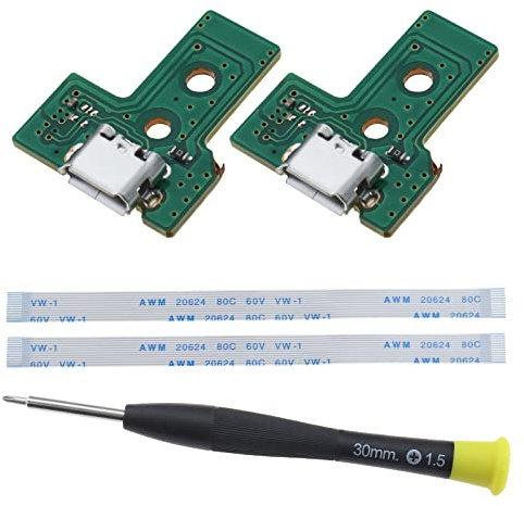 ECSiNG 2PCS Interface Board JDS-030 and 12 Pin Ribbon Cable Compatible with PS4 Pro/Slim Wireless Controller Replacement Charging Port Assembly