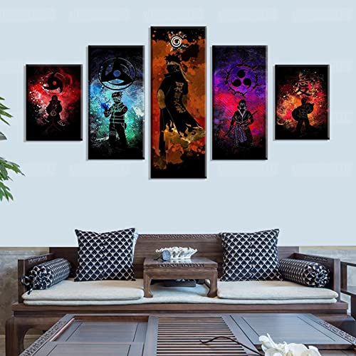 VEYEBZ 5 Stück Leinwandgemälde Wandkunst Naruto,Sasuke Uchiha,Sharingan Hd Bild 5 Teiliges Leinwand Drucke 200×100cm Mit Rahmen Modulare Wandmalerei Abstraktes Poster Zimmer Dekoration Geschenk