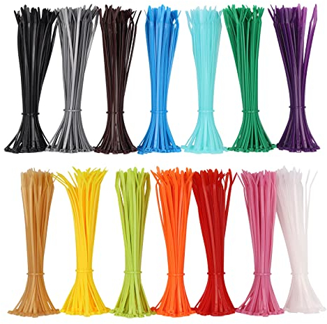 700 Stück farbige Kabelbinder, 2,5 mm x 200 mm-Reißverschlussbinder, 8 lange Nylon-Reißverschlussbinder, selbstsichernde Kabelbinder, strapazierfähige Krawattenbänder für Haus, Büro, Garten(4in)