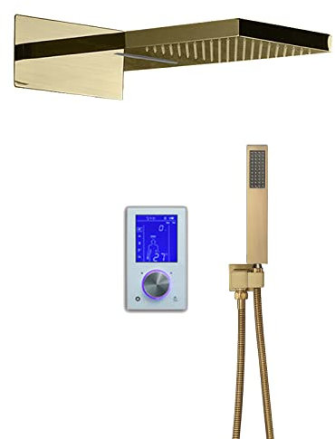 Billg Duschsystem, mit Thermostat Unterputz Regendusche Duschsystem Eckig,Duscharmatur Duschset Dusche 570 * 230mm Kopfbrause Anti-Verbrühungs-Duschsystem inkl. Handbrause