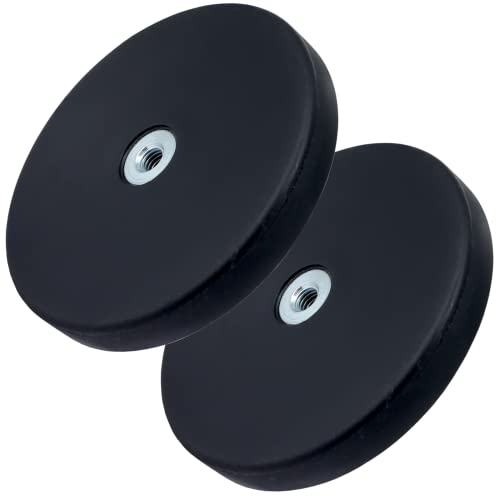 [2 Stück] Neodym Magnete Scheiben mit Gewinde Bohrung - Gummierte Magnetscheibe - M5 Innengewinde 22KG Stak 66mm - Gummi Magnet Rund zum Schrauben