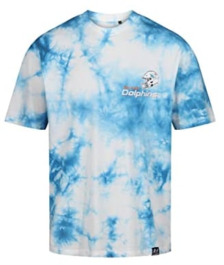 Recovered Miami Dolphins NFL Tie-Dye Relaxed Oversized T-Shirt Blue White - XL