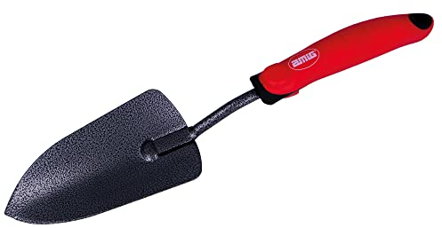 Amig - Pala pequeña y ancha de jardineria con Mango ABS y Cuerpo de Acero para Trabajos en Huerto y para Plantar en Casa - Herramientas de Jardin de color Rojo-Negro - Medidas - 13 1/2.