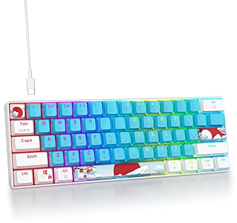 SOLIDEE tastiera da gioco meccanica al 60%,tastiera cablata compatta retroilluminata a LED RGB a 61 tasti con cavo USB di tipo C rimovibile,tastiera da con interruttore rosso lineare per Win(61 Blue)