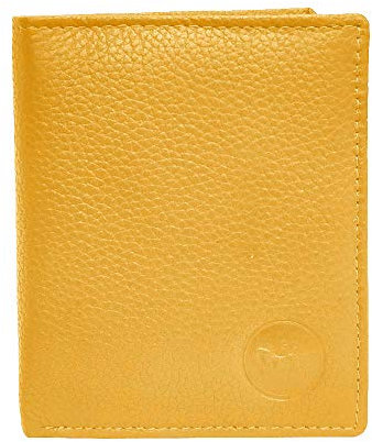LOLUNA® Porte Monnaie Cuir véritable Compact et spacieux pour pièces, Billets et 2 Cartes bancaire, Homme et Femme Existe en Plusieurs Couleur - Jaune Moutarde