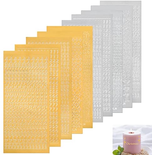 Wachsbuchstaben für Kerzen, 10 Blatt Buchstaben Aufkleber mit Zahlen, Wachszahlen Sticker, Klebebuchstaben für Taufe Kommunion Hochzeit Fotoalbum Scrapbook (Gold, Silber)