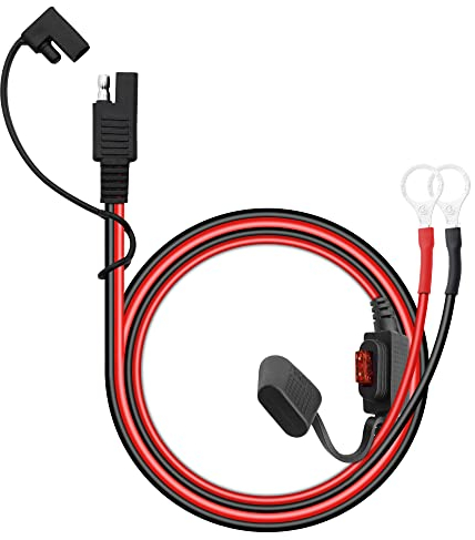 SAE-Batteriestecker YACSEJAO SAE-zu-O-Ring-Klemmenstecker, 18 AWG, 2-polig, Schnelltrennung, SAE-Batterieverlängerungskabel mit 10A-Sicherung für Batterieladegerät/Erhaltungsgerät, 60 cm.