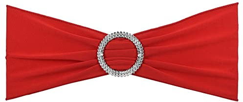 PATIKIL 13 x 5 Stretch Chair Sashes Bows, 25 Pack Elastic Chair Bands Sashes with Buckle Slider for Wedding Banquet Decorations, Red