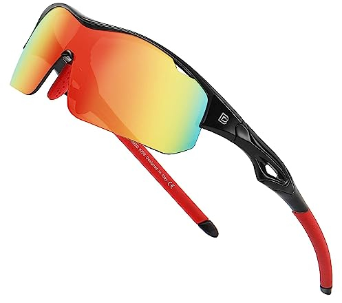 DUCO Sports Jugend Baseball Sonnenbrille für Kinder Unzerbrechlich TR90 Rahmen Leichte Sonnenbrille für Jungen und Mädchen DK261 (Schwarz Rahmen Rot Bügel Revo Orange Gläser)