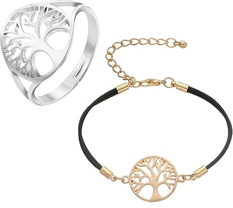 YPLonon Baum des Lebens Ring und Armband Öffnung Einstellbar Lebensbaum Ring Baum des Lebens Schmuck Armband Lebensbaum Freundschaft Liebe Geschenk für Damen Herren