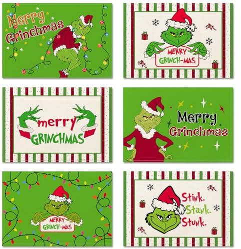Ohok Christmas Placemats Set of 4 12x18 Inch Christmas Decor Table Mat for Party Dining Decoration (Christmas Grinch Merry Grinchmas)