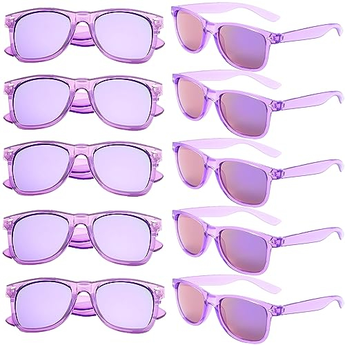 FSMILING 10er Pack Sonnenbrille Festival Partybrillen Lila Party Sonnenbrille Verspiegelt Herren Damen Violett Transparent Lustige Party brille Für Jga Beach Pool Hochzeit
