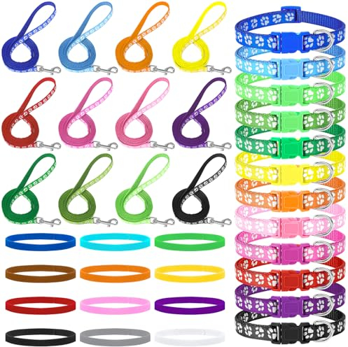 JieyueJewelry 36-teiliges Hundehalsband und Leine, Set mit Schnellverschluss-Schnalle, verstellbar, Pfotenabdruck, Welpenhalsband, weiches Nylon, Haustierhalsband für Welpen, kleine Hunde,