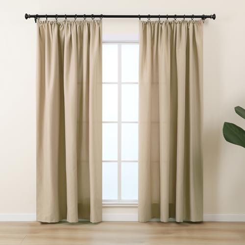 L.Z.E Gardinen Vorhänge Sand Beige mit Kräuselband, Sichtschutz Lichtdurchlässige Gardine Vorhang für Schlafzimmer Wohnzimmer, Dünne Baumwolloptik für Schiene Schienensystem, 175 cm Kurz, Blickdicht