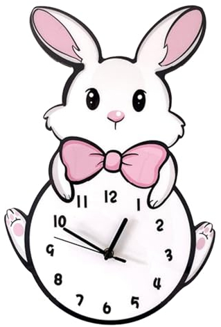 perfk Tier-Wanduhr, dekorative Uhr, Kaninchen-Ornamente, Wandbehang-Uhr, geräuschlos, für Wohnzimmer, Kinderzimmer, Dekoration