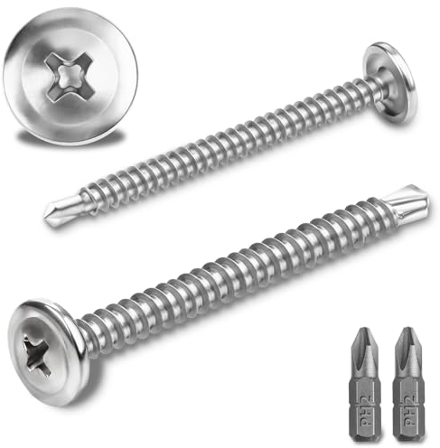 80 Pcs Viti Autofilettanti per Metallo 410 Acciai Inossidabili 4.2x50MM Viti Autoperforanti per Metallo a Testa Larga Bombata Croce Viti Autoforanti Dotato 2 Punte per Trapano (Argento)