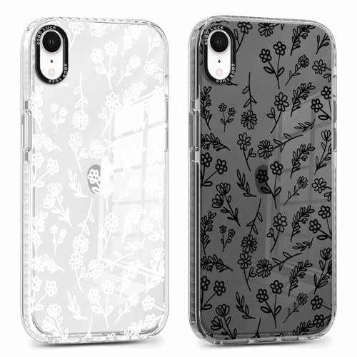 Foonary 2 Pack Clear Print Phone Case Compatible with iPhone XR 6.1,Slim Soft Silicone with Line Flower Design Aesthetics Transparent Pattern Cases,Shockproof Bumper Protector Cover