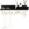 Lampaggio Hanging Jewelry Organizer with 29 Hooks and Cosmetics Shelf, Modern Wood Wall Mounted Jewelry Holder for Necklaces, Bracelets, Earrings and Rings, Black