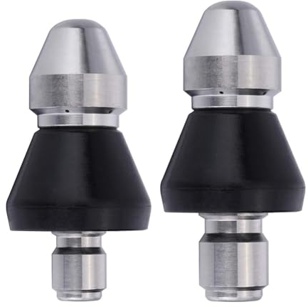 Saipor 2PCS Pressure Washer Sewer Jetter Nozzle 1/4+3/8 High-Pressure Sewer Cleaning Tool 5000 PSI Quick Connector Stainless Steel Drain Cleaning Nozzle for Pipe Unclogging, 1 Front and 6 Rear Jets