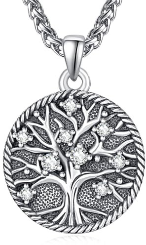 KATHLU Tree of Life Necklace for Women Men Sterling Silver Tree of Life Pendant Cubic Zirconia Family Tree Necklace Jewelry Gifts