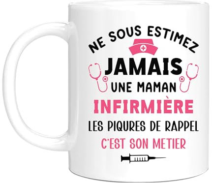 HALUMI Mug Infirmière - Tasse Originale Ne Sous Estimez Jamais Maman Infirmière - Idée Cadeau Humour Anniversaire Noël Départ Retraite Collègue Femme Étudiante - Mug En Ceramique Bicolore 330ml 440ml
