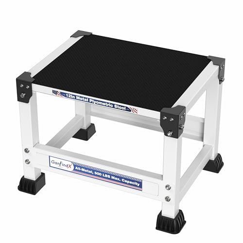 GanFindX Plyo Box aus Stahl, 30,5 cm mit 38,1 x 30,5 cm Oberfläche, Metall, plyometrische Sprungbox, Heim-Fitness-Training, Beweglichkeit, Ausdauer, Konditionierung, Krafttraining, Weiß