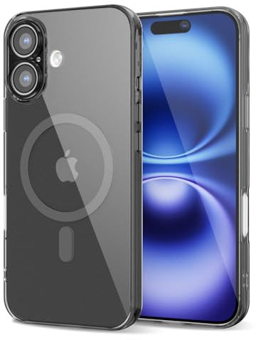 Svanove for iPhone 16 Case Clear Compatible with Magsafe, Transparent Magnetic Magnet Mag Case, Cute Slim Thin Silicone Grip & Shockproof Camera Cover Drop Protection Bumper, Black