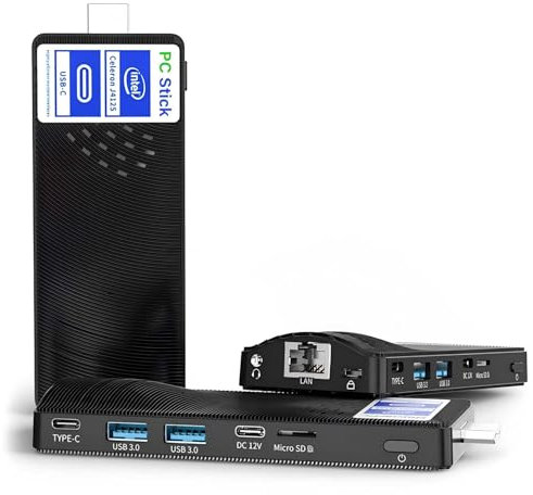 HEIGAOLAPC Mini PC Stick, Mini Ordinateur Portable, Fanless Mini Tour PC, Celeron N4000 4GB 64GB eMMC 1.1 GHz, USB-C USB 3.0 X 2, 4K 60Hz, HDMI WiFi BT 5.0, pour Entreprises, Maison