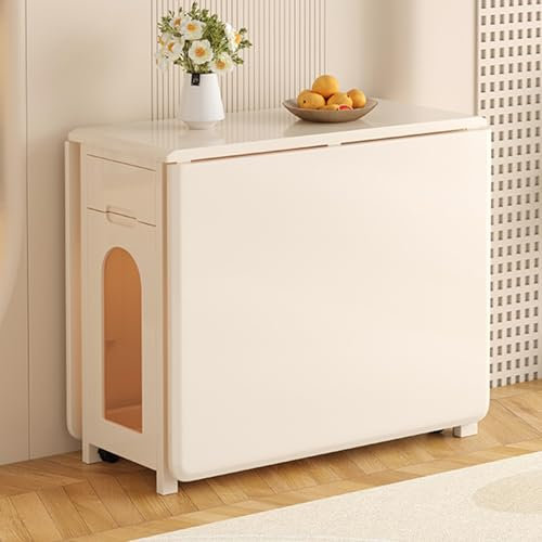 Tavolo pieghevole Tavolo da pranzo pieghevole con porta sedie e 1 cassetto portaoggetti, tavolo salvaspazio estensibile mobile, 4 ruote universali, per sala da pranzo, cucina, soggiorno To pursue