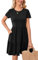 Newshows Summer Dress for Women UK Short Sleeve Crew Neck Casual A-Line Beach Sundress with Pockets(Black,L)