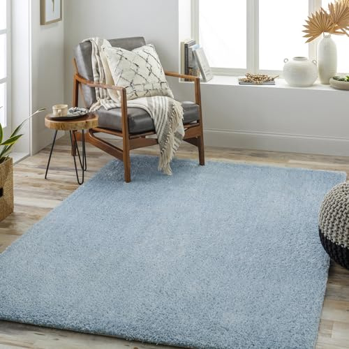 Livabliss Shaggy Rug Shaggy Rug - Modern Berber Rug Living Room 120x120 cm, Soft Shaggy Rugs for Bedroom - Neutral Boho Fluffy Rug, Easy Care Plush Thick Pile - Round Rug, Blue Rug