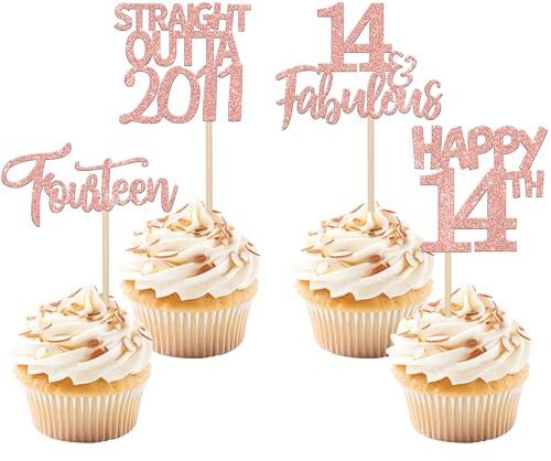24 Stück 14th Geburtstag Tortendeko Straight Outta 2011 Cupcake Toppers Fourteen Awesome Since 2011 Kuchen Deko für 14. Geburtstag Jahrestag Party Kuchen Dekorationen Rosegold