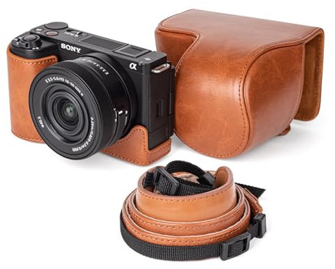 MUZIRI KINOKOO Case for Sony ZV-E10 II Camera, PU Leather Protective Case for Sony Alpha ZV-E10 II/ZVE10 II Camera with 16-50mm Lens - Removable ZVE10 II Carrying Case with Shoulder Strap - Brown