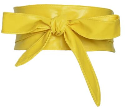 Whakano PU Leder Taillengürtel Damen,Länge Taille Band,Bandgürtel Schärpe Kleid Gürtel,Gürtel zum Schnüren Hüftgürtel PU Leder Bindegürtel,Breit Gürtel für Hochzeit Abschlussball,Gelb