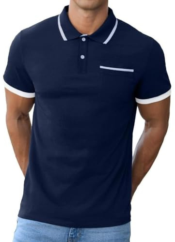 QIXING Men's Cotton Polo Shirt Short Sleeve Classic Golf T-Shirt Casual Sport Top with Pocket UK