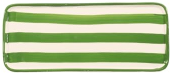 Lido - Set di 2 piatti rettangolari serie a righe in ceramica artigianale verde Made in Italy, design moderno ed elegante, per tavolo raffinato