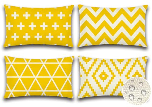JOTOM 4er Set Outdoor Kissenbezüge, Dekorative wasserdichte Wurf Kissenbezug Moderne Kissenhüllen Sofakissen Dekokissen Zierkissenbezug für Wohnzimmer Schlafzimmer Garten Deko (30x50cm, Gelb)