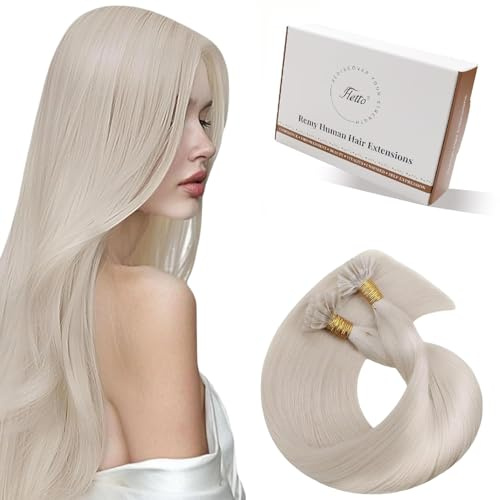 Hetto Echthaar Extensions Bondings Platinblond 50cm 50 Stück 1g/Stück - Professionelle Salon-Behandlung für Langfristige Haarverlängerung, Starke Keratin-Verbindung, Einzelsträhnen #60
