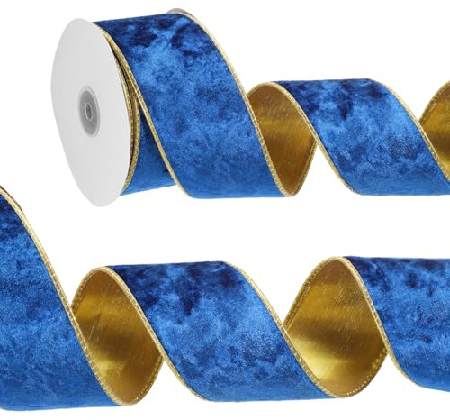 PATIKIL 2.5 Pollici x 10 Iarde Nastro In Velluto Con Filo Nastro In Velluto Oro Frantumato Singola Faccia Per Confezione Regalo Legatura Per Fiocchi Ghirlande Albero Di Natale Blu Scuro