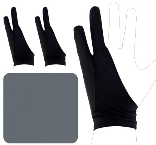 BOXOB Gant d'Artiste à Deux Doigts pour iPad et Tablette de Dessin Graphique, 21x9cm Gants Dessin Numérique pour Main Droite et Main Gauche Gant d'Art avec Chiffon Nettoyage Cadeau d'Artiste (Grand)