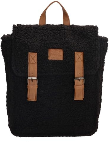 Beagles Unisex Rucksack - Navarra - Verstellbare Schultergurte - Schwarz | Teddy-Optik, Hauptfach mit Reißverschluss, Überschlag